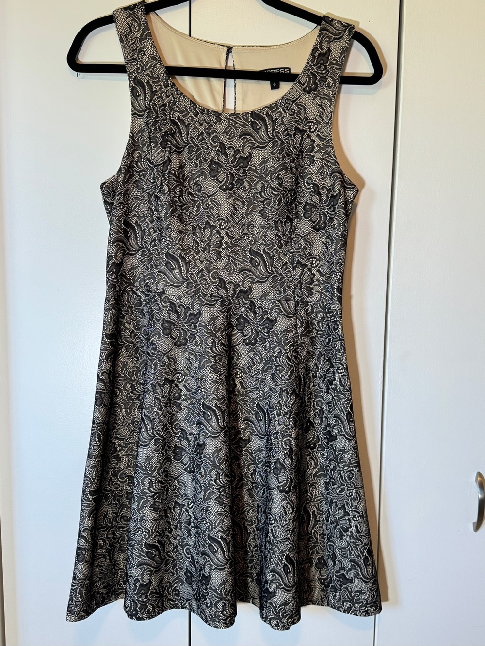 Express Black & Cream Sleeveless Fit-and-Flare Dress